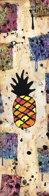 Free pineapple bookmark featuring a pineapple doodle on a distressed background